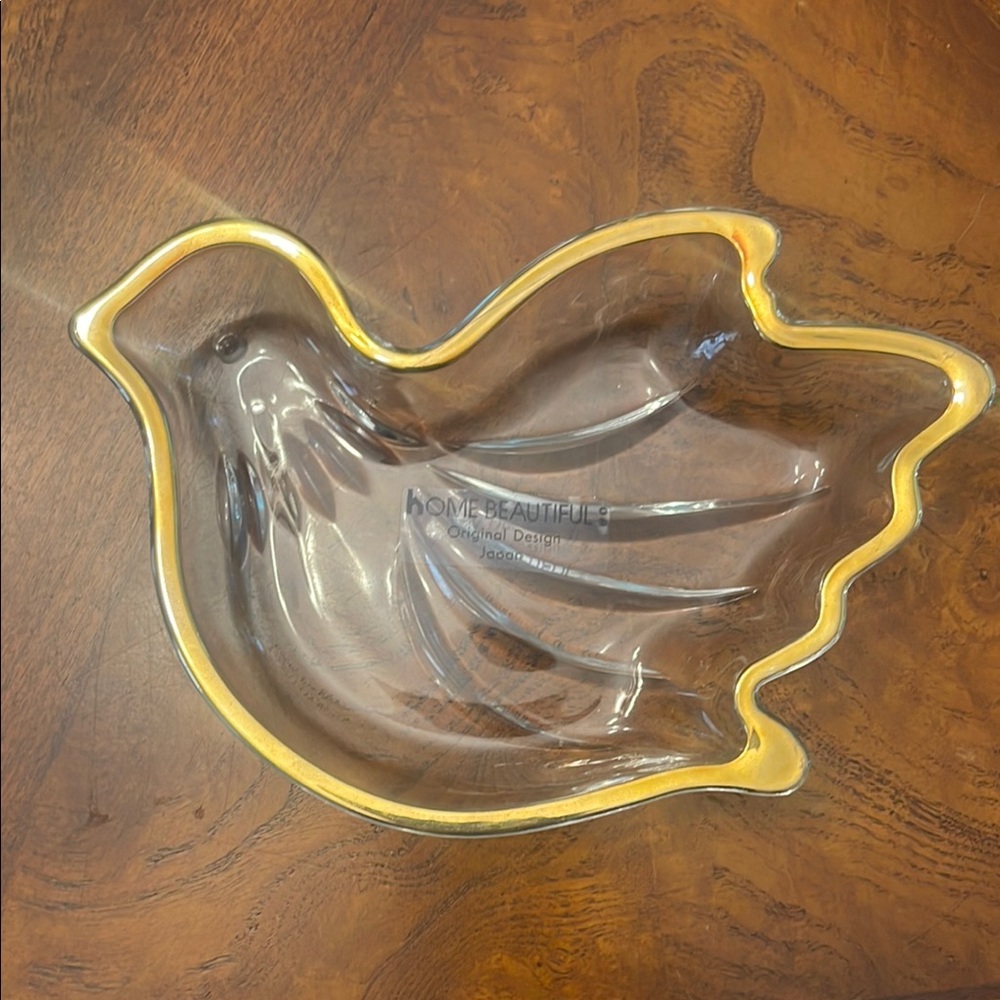 Glass Bird Dish with Gold Accents